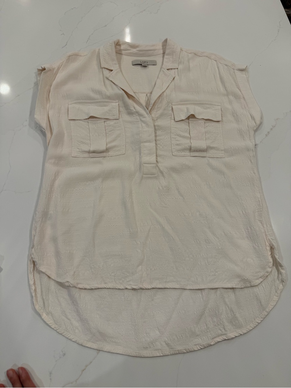 LOFT Cream Short-Sleeve Utility Tunic Top